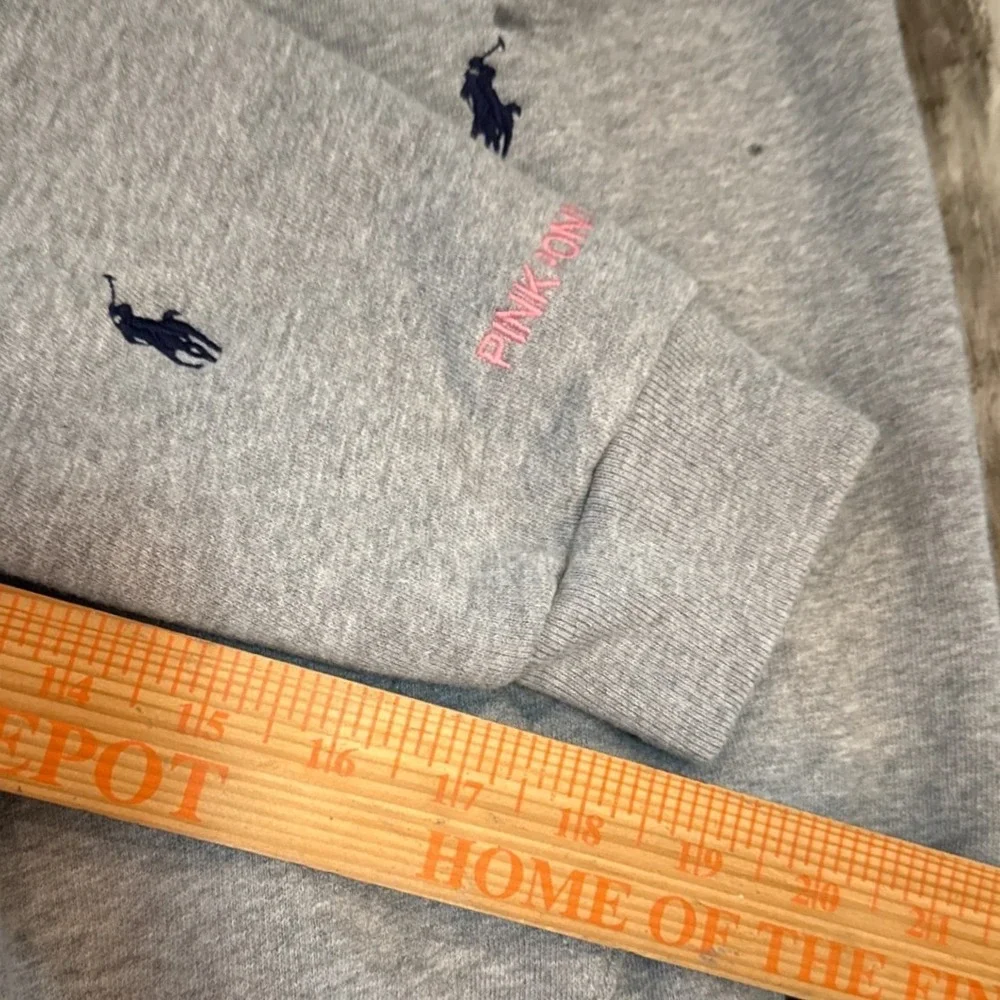 Pink Pony by Ralph‎ Lauren All Over Logo Hoodie Sweatshirt Gray Girls Size Large